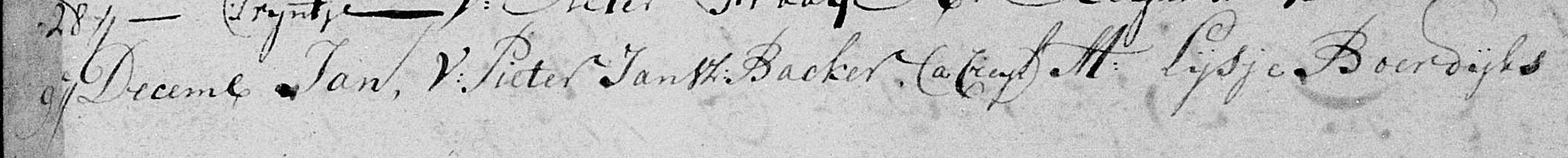 Doopinschrijving van Jan Pietersz Bakker in 1759