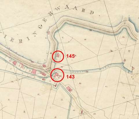Kadasterkaart Barsingerhorn met de percelen 143 en 145